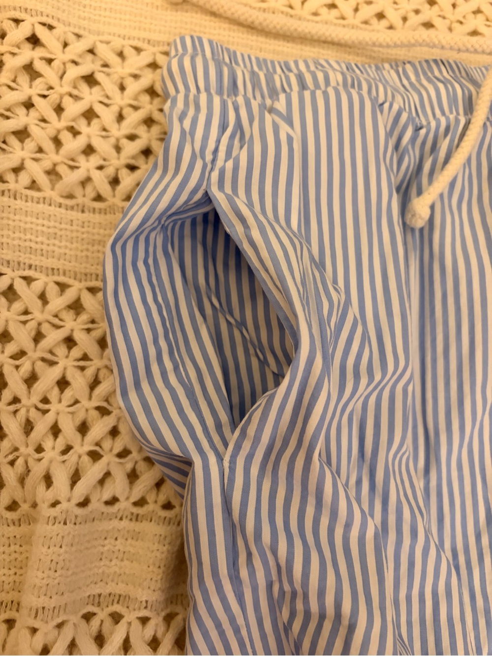 DONNI 100% Cotton Blue White Striped Pop Drawstring Pants Medium - Picture 6 of 6